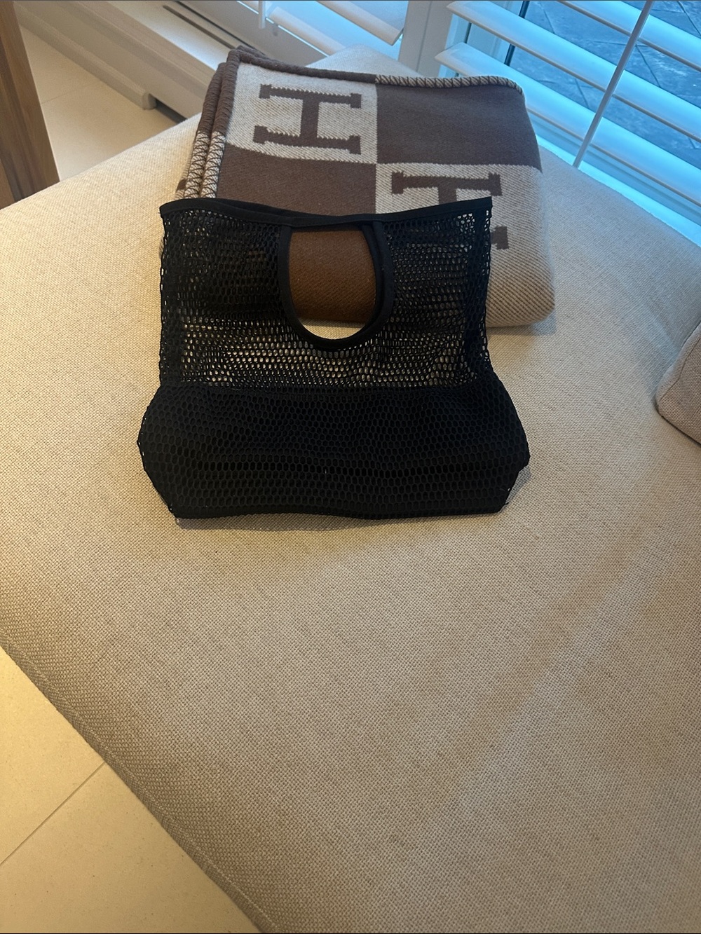 Black Mesh Tote Bag - Minimal Carryall